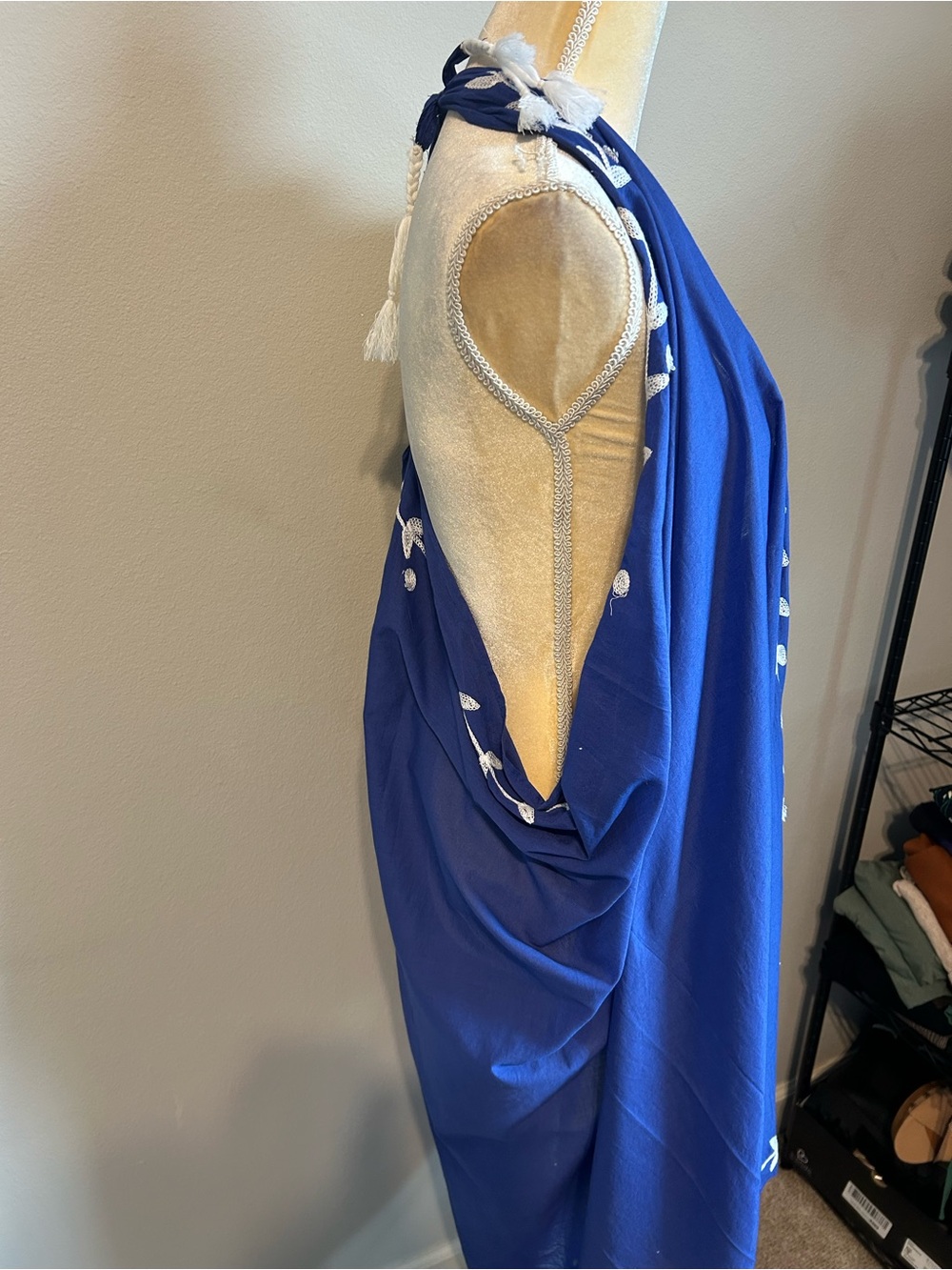 NEW Fig & Vine Royal Blue Embroidered Tassel Scarf Wrap Swim Coverup Sz L/XL - Picture 3 of 6